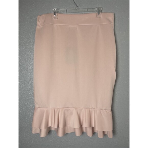 NWT Pretty Little Thing Pink Stretch Midi Skirt Ruffle Flounce Pull On Sz 18 - Picture 2 of 6